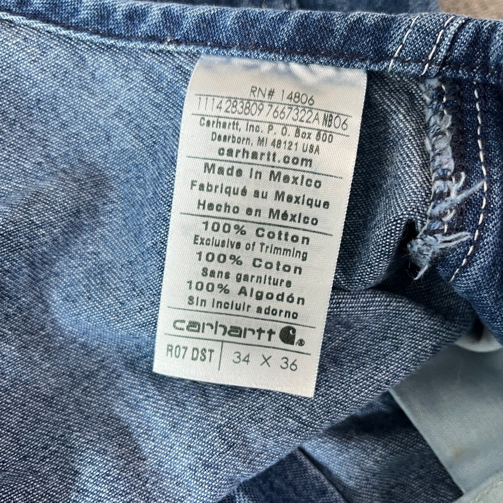 Carhartt Bib Overalls Mens 34X36 Denim Dark Stonewash Workwear Outdoors Farm - Picture 7 of 10